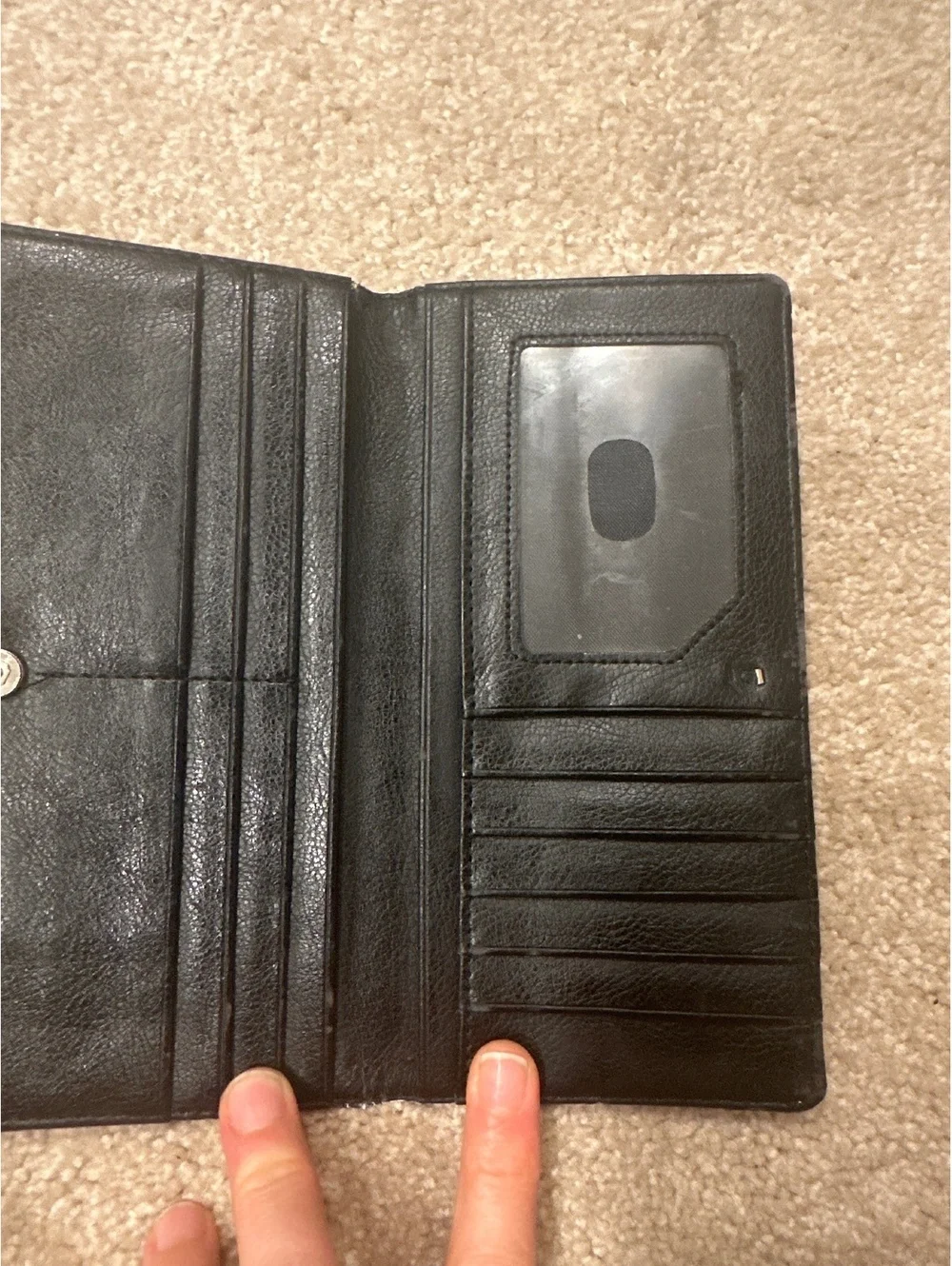 (2)Black Leather Wallet with Snake Print Exterior
